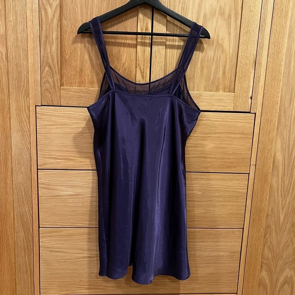 Oscar De La Renta Satin Slip and Robe Set Vintage Purple Size Large Pink Label